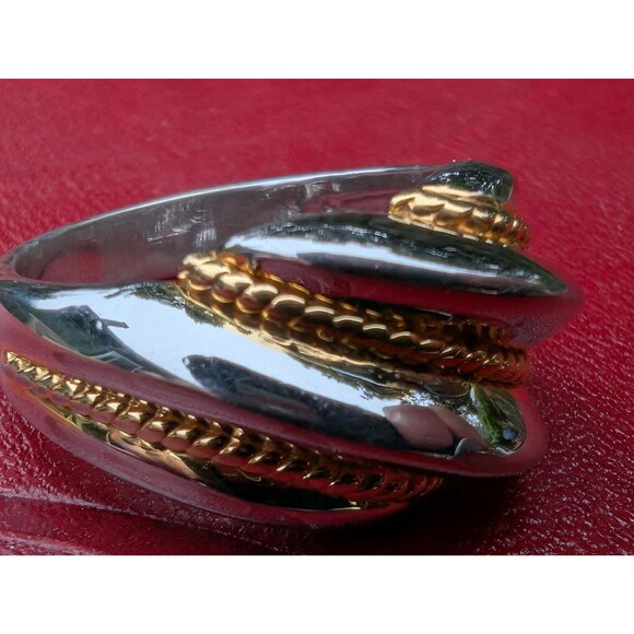 Vintage Chunky Silver Ring Size 7, Ridged Shrimp Dome Ring - Picture 2 of 10